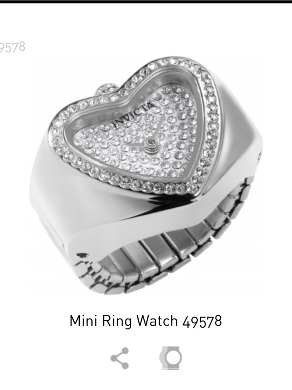 Invicta Silver Stainless Steel Mini angel women’s ring watch 18.5mm